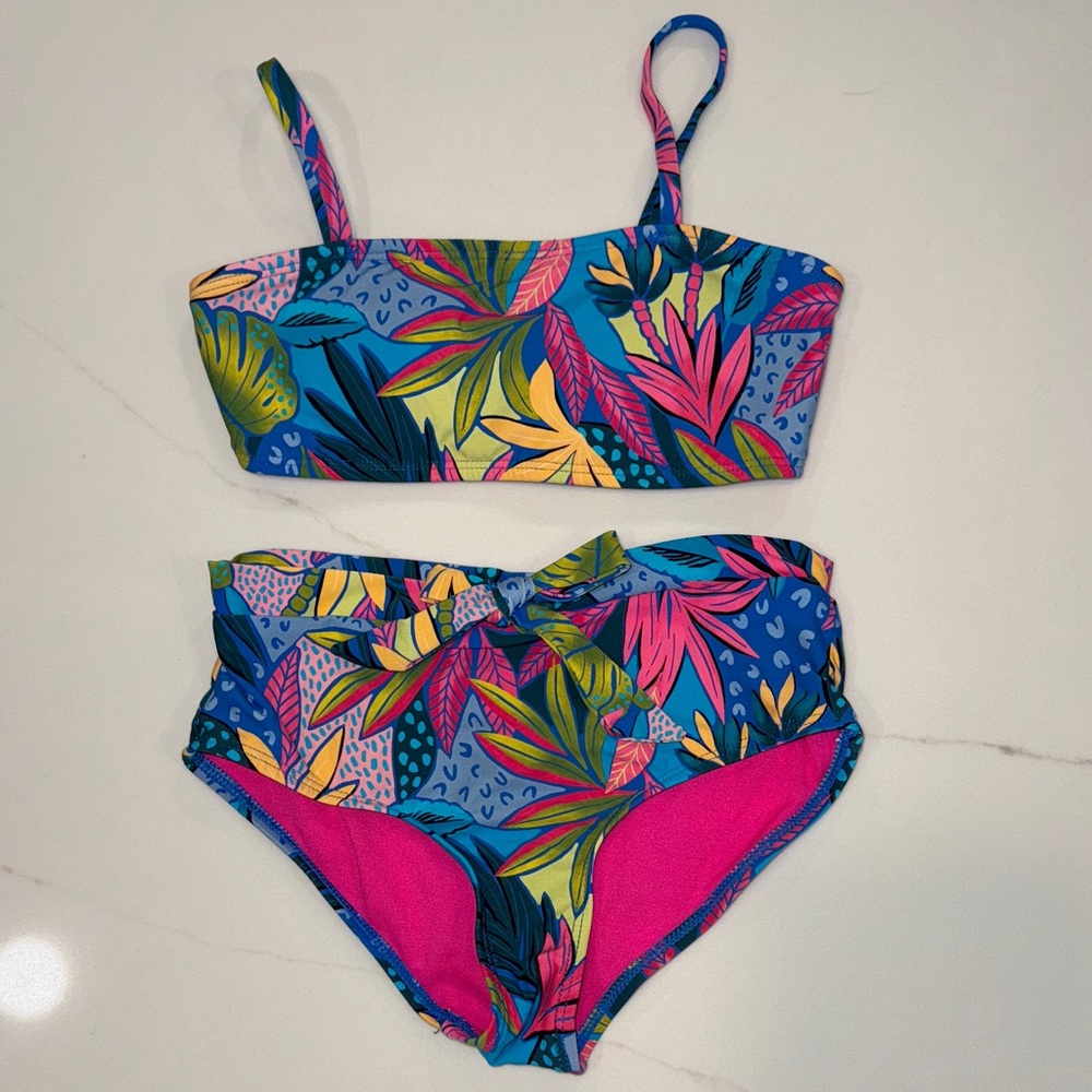 GB Girls Colorful Leaf Print Bikini Size 8 NWOT